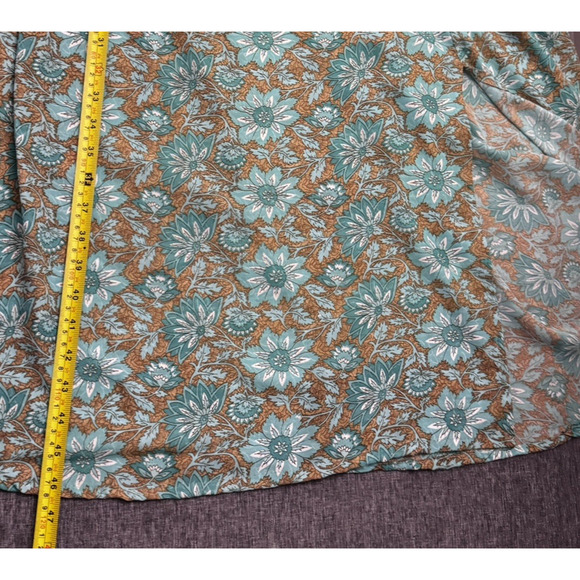 Boemo Womens Blue Green Floral Puff Sleeve Elastic Waist Pockets Slit Dress L - Picture 5 of 7